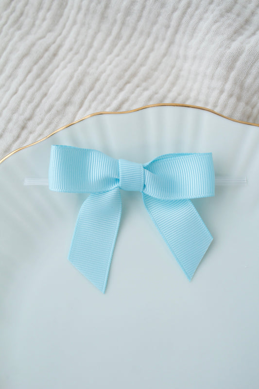 Blue - Grosgrains pre-tied bows (20pcs) with clear twist tie