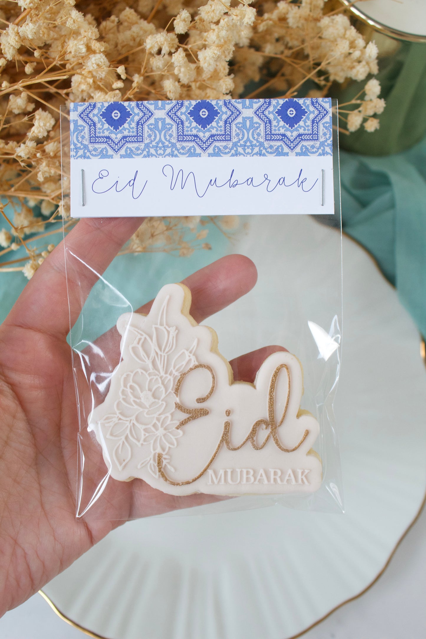 Kartonnen zakje met bonbons - Eid Mubarak mosaïques blauw - 25st