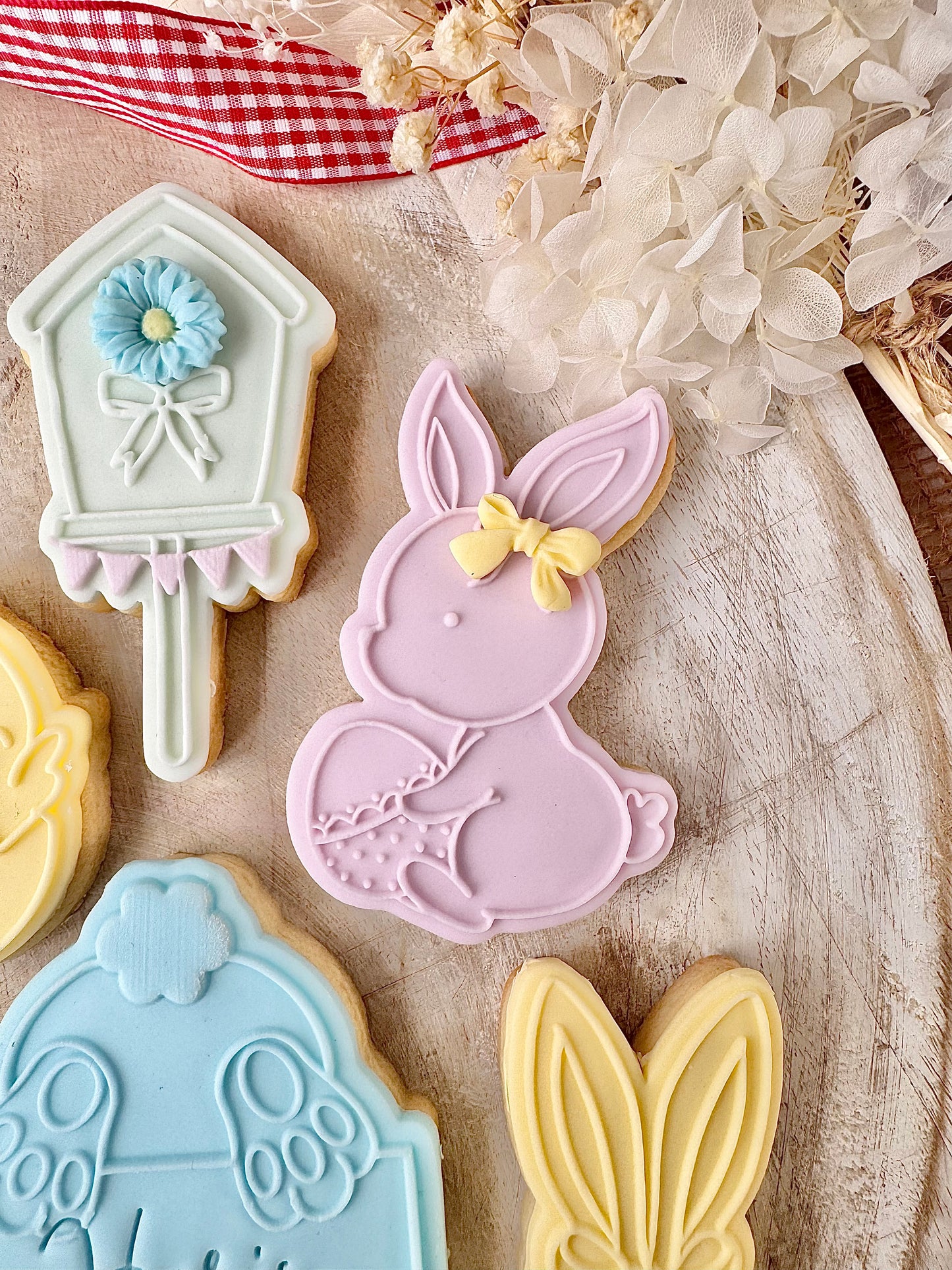 Rabbit holds a easter egg + cookie cutter - stamp for sugar paste