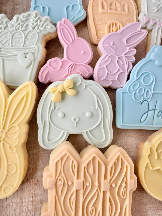 mini rabbit head + cookie cutter - stamp for sugar paste fondant cookies