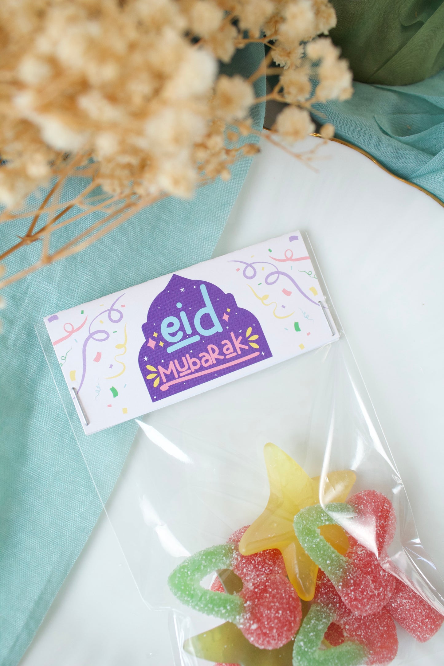 Kartonnen zakje de bonbons - Eid Mubarak confettis - 25st