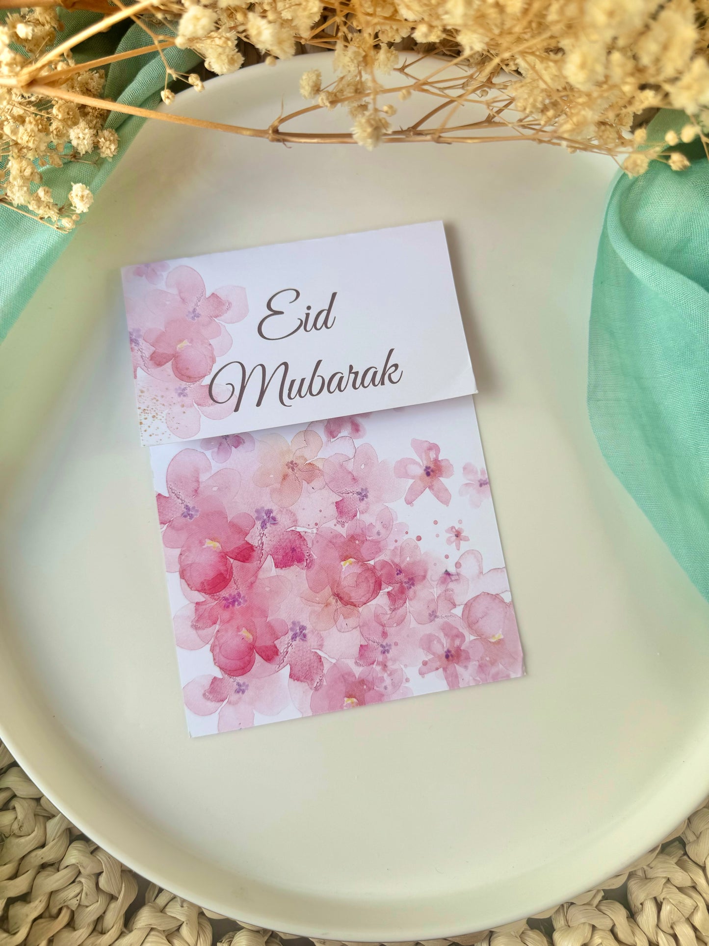 Tas topper - Eid Mubarak roze bloemen - 25st