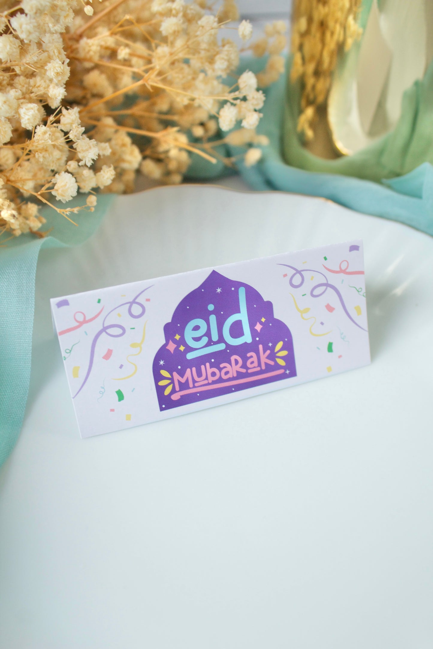 Kartonnen zakje de bonbons - Eid Mubarak confettis - 25st