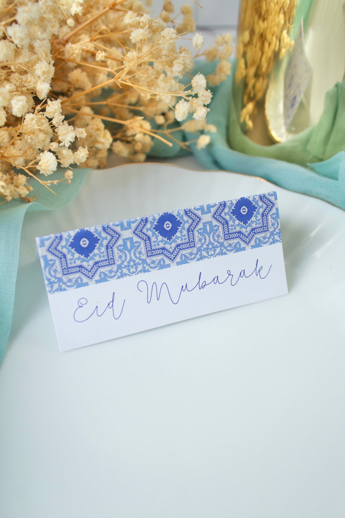 Kartonnen zakje met bonbons - Eid Mubarak mosaïques blauw - 25st