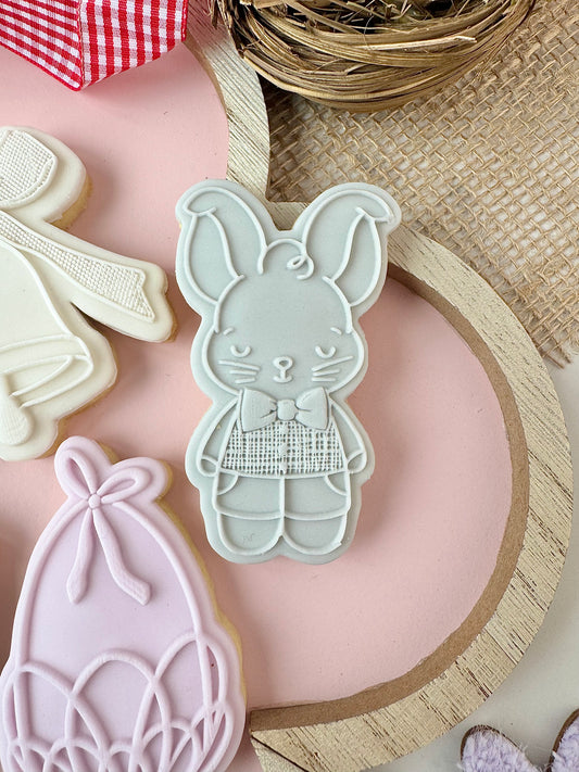 Easter rabbit with a bow + cookie cutter - stamp for sugar paste