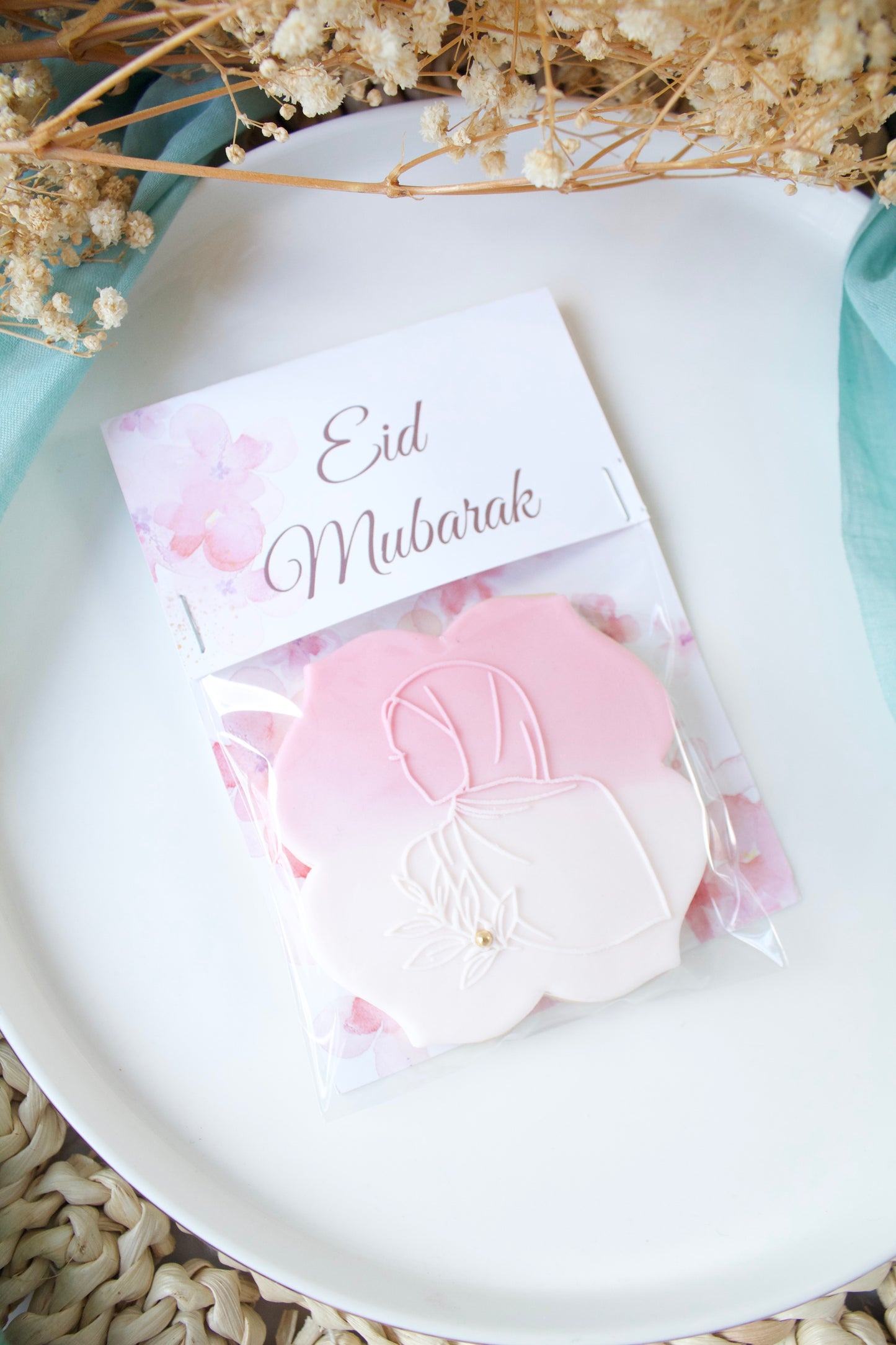 Tas topper - Eid Mubarak roze bloemen - 25st