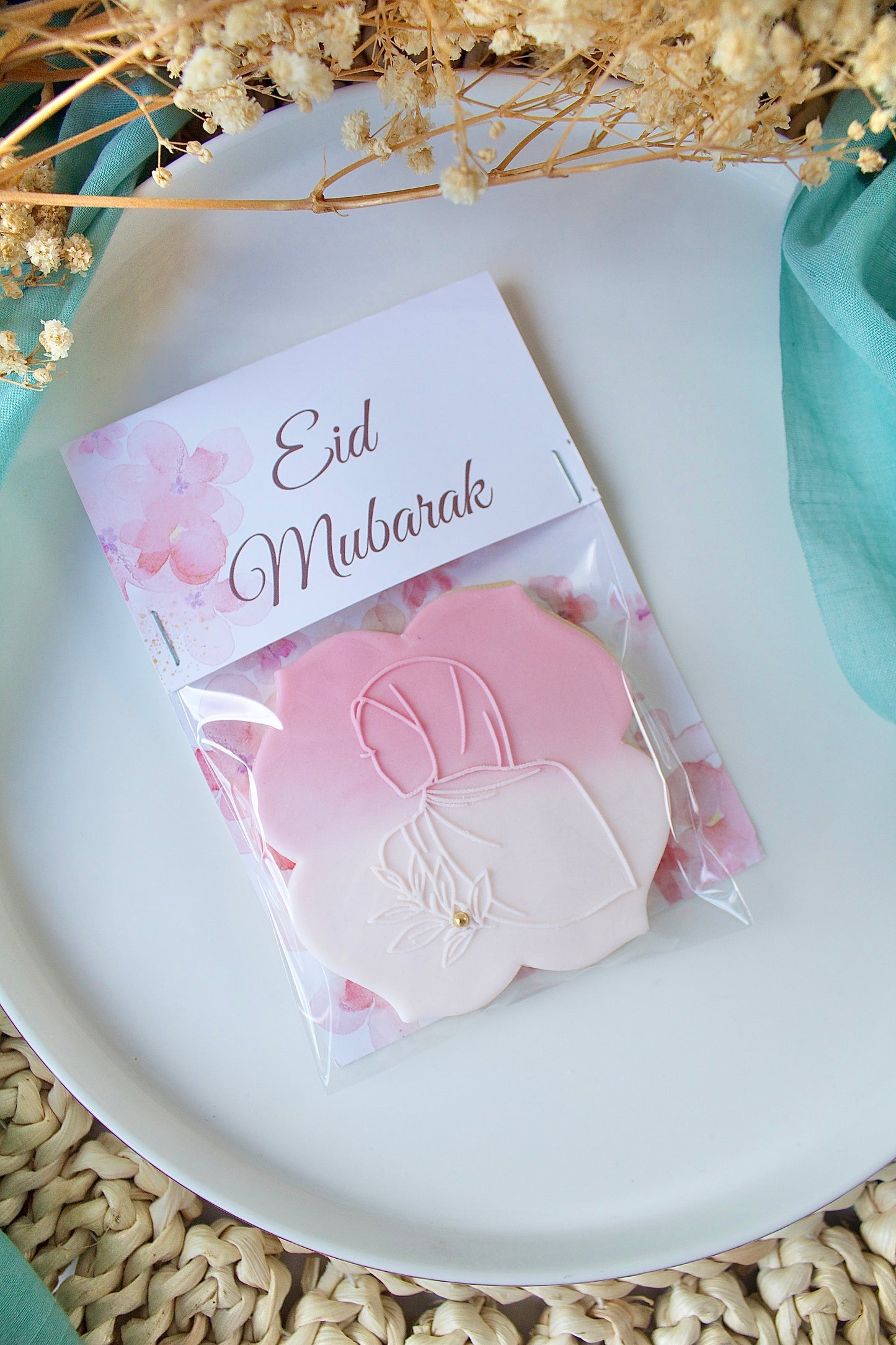 Tas topper - Eid Mubarak roze bloemen - 25st