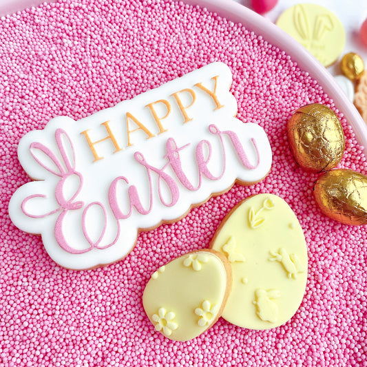 Happy Easter + cookie cutter - stamp for sugar paste fondant cookies