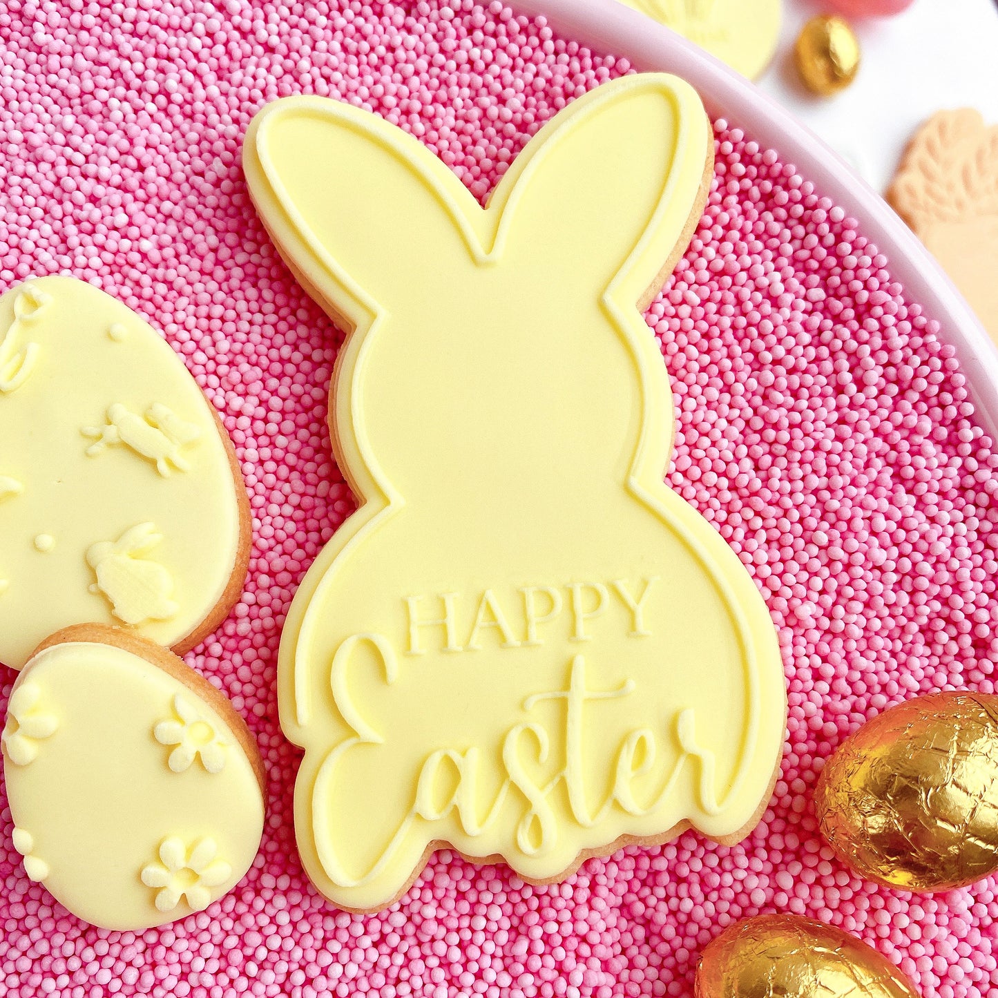 Happy Easter Rabbit + cookie cutter - fondant stamp sugar paste